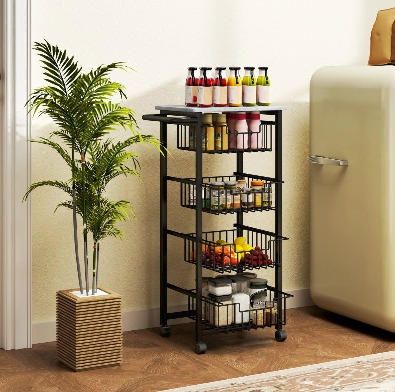 Carrello da cucina con 4 cestelli, grigio chiaro