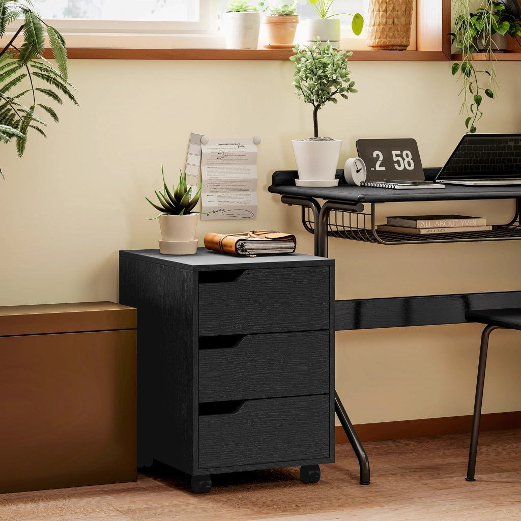 Cassettiera con Ruote 3 Cassetti ¨C zephmum ¨C 40x50x57.5 cm Nero