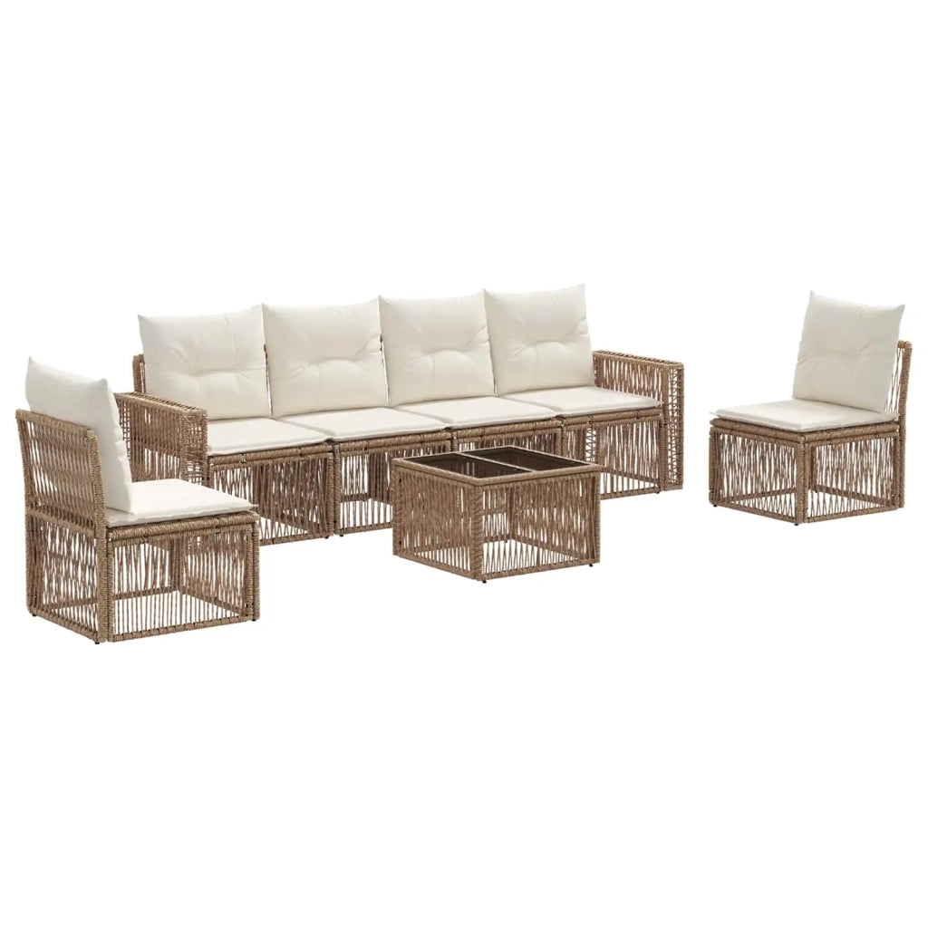 Set Divano da Giardino 7 pcs Beige e Bianco Crema polyrattan