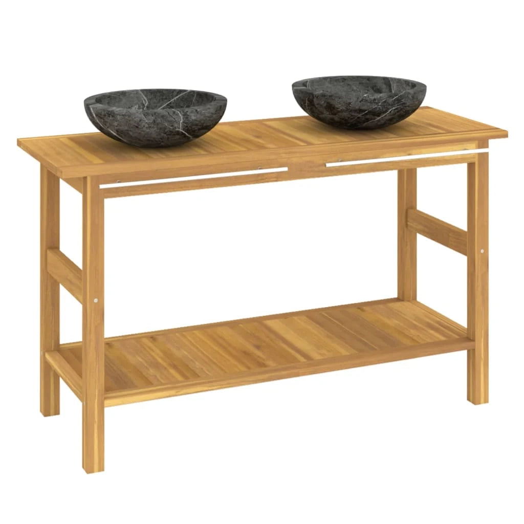 Mobile da bagno 132 x 45 x 75 cm e lavandini in marmo nero teak massello 02_0006553