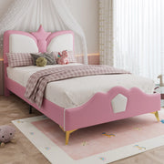 LETTO Bambini 90x200 cm Rosa e Bianco in PU con testiera a corona