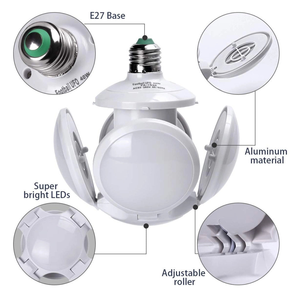 Trade Shop - Lampada Lampadario Deformabile Led 60w Luce Fredda 5 Vie Bianca Attacco E27 Ufo -