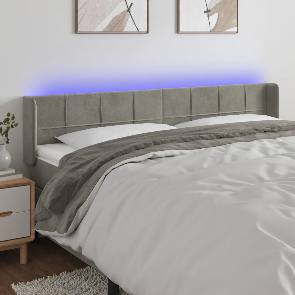 Testiera | Testata a LED Grigio Chiaro 183x16x78/88 cm in Velluto