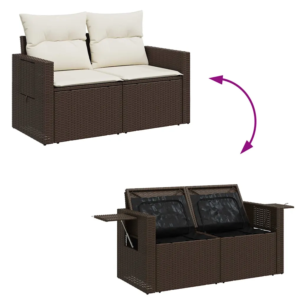 Set Divani da Giardino 7 pz con Cuscini Marrone in Polyrattan 3326424