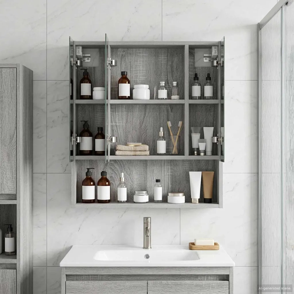 Mobiletto per specchio da bagno Grigio Sonoma 60 x 14.5 x 70 cm 889188