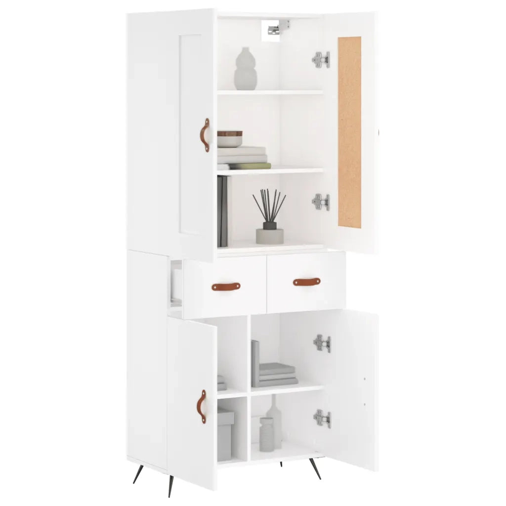 Credenza-Buffet-Armadio da cucina Bianca 69,5x34x180 cm in Legno Multistrato 900658