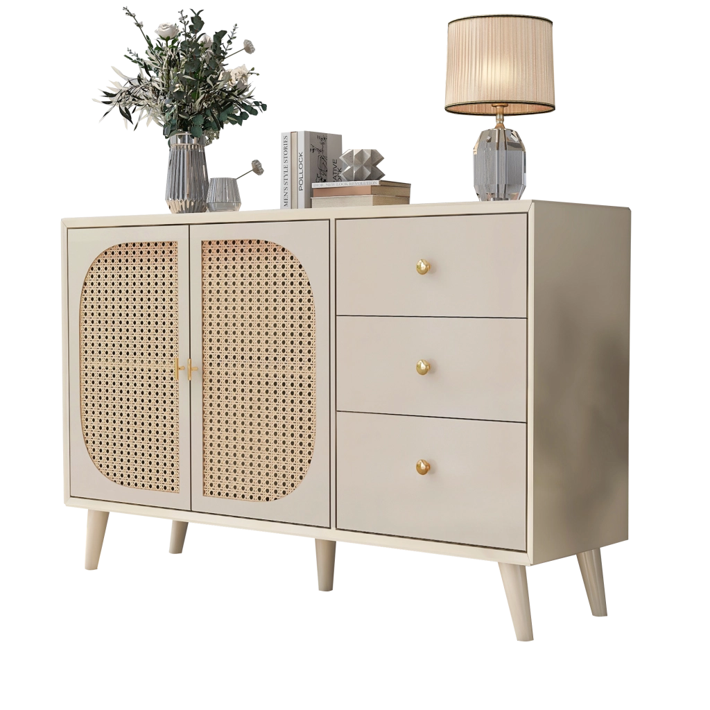 Credenza con 2 ante e 3 cassetti - per soggiorno e sala da pranzo - in truciolare - 120×40×82.5 cm - bianco