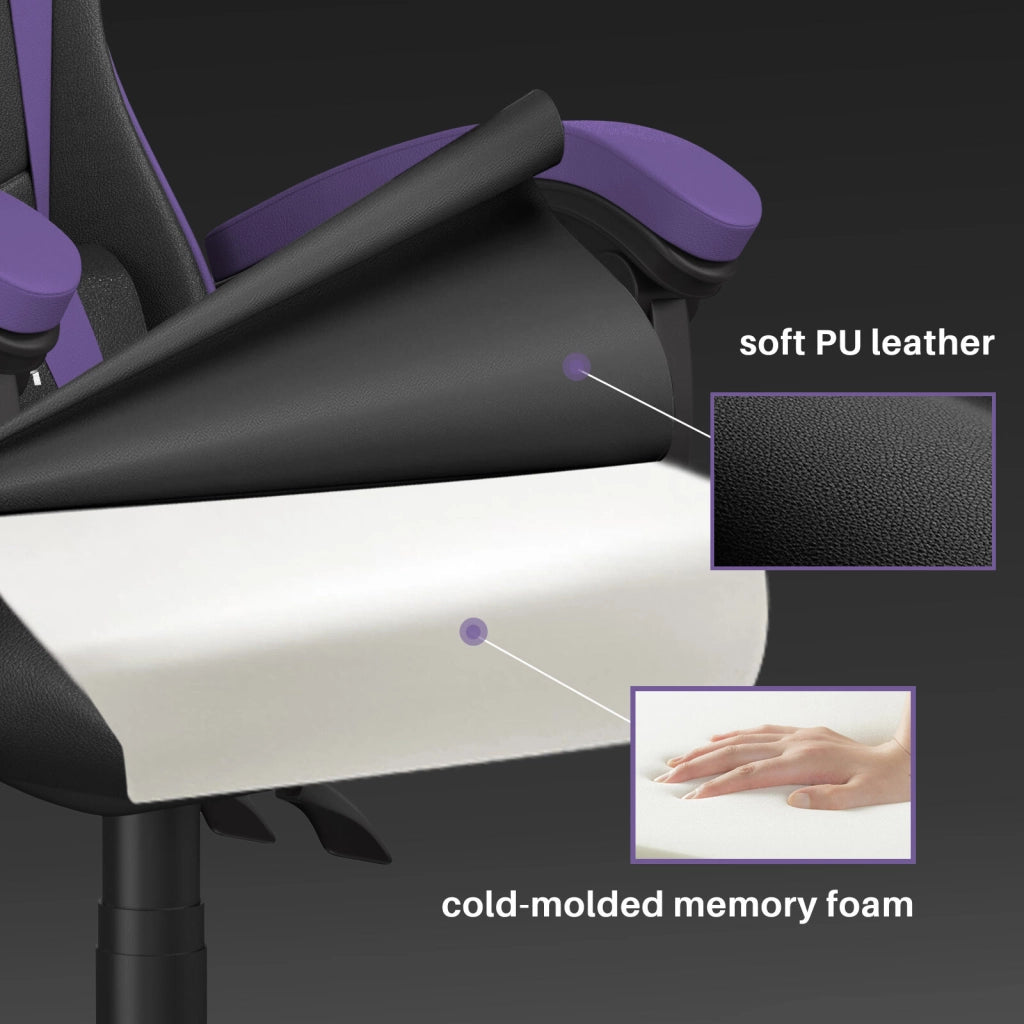 Sedia gaming ergonomica - RATTANTREE - con Supporto Lombare Sedia da Gioco in Pelle Pu con Altezza Regolabile - viola nerastro