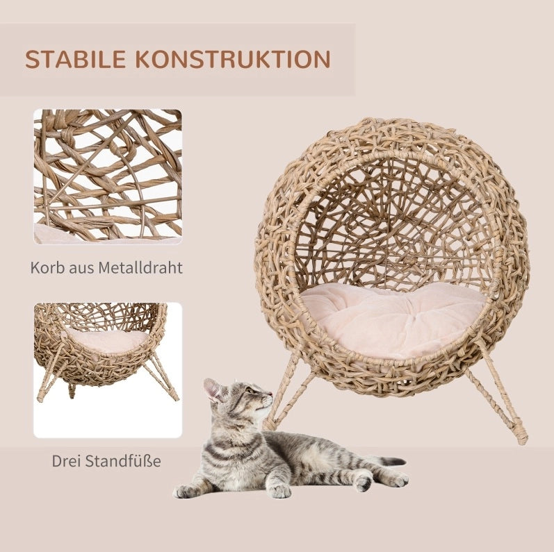 Cuccia per gatti in rattan PE con cuscino, marrone Ø 52 x 58 cm