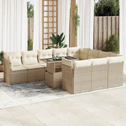 Set Divani da Giardino 11 pz con Cuscini Beige in Polyrattan