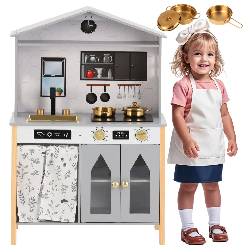 Cucina Gioco per Bambini ¨C Minimal ¨C Grigio legno e plastica 28.5x60x92cm