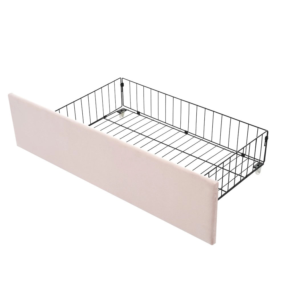 Letto Singolo Imbottito con Cassetti ¨C MINIMAL ¨C Velluto Rosa 90x190
