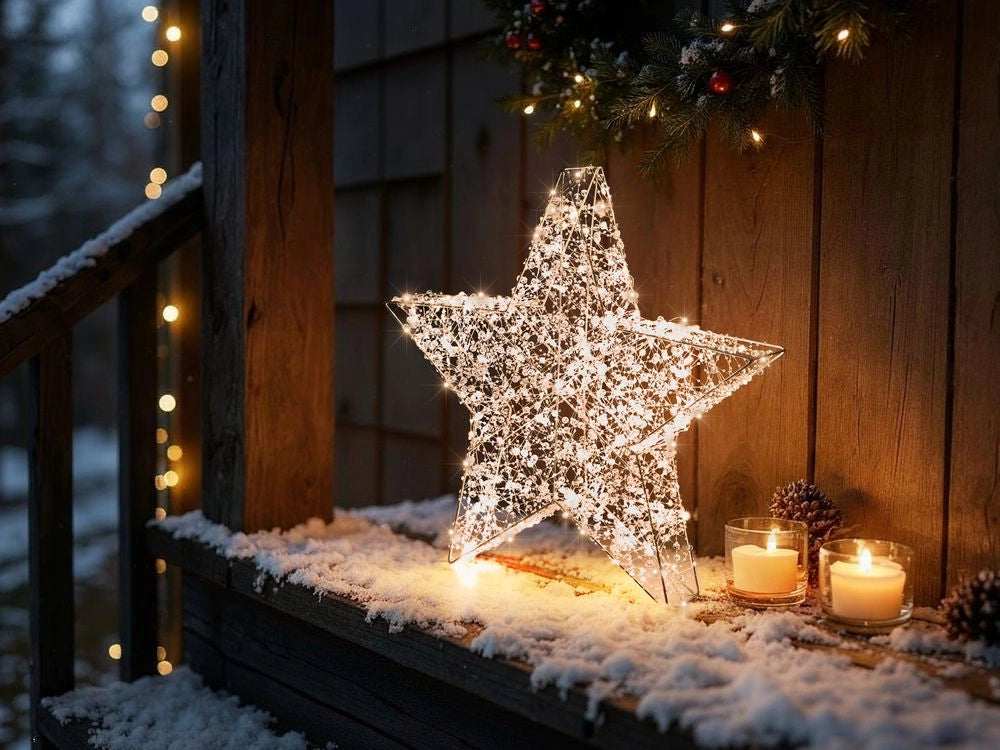 Decorazione natalizia da esterno a LED Stella 50 cm Decorazione natalizia da giardino Illuminata Argento