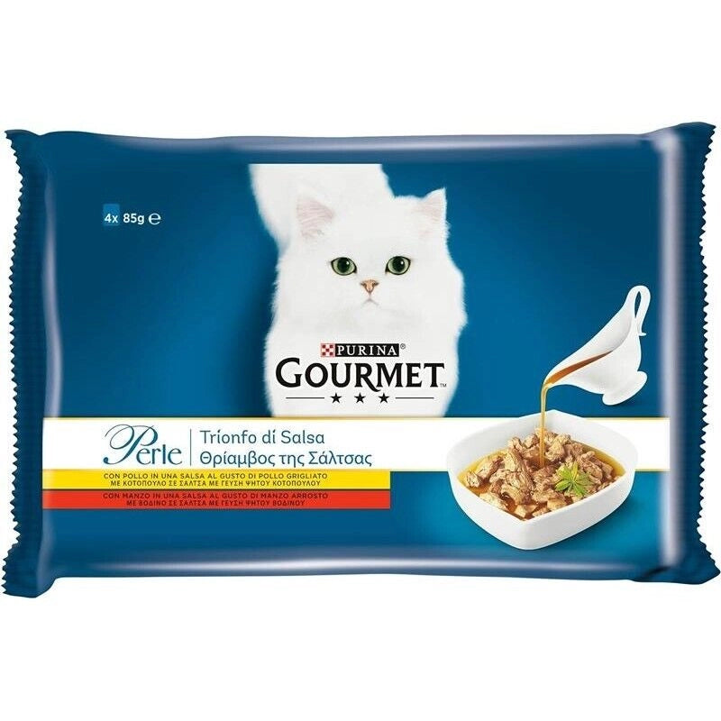 PURINA GOURMET PERLE IN TRIONFO DI SALSA CON POLLO E MANZO 85 GR X4 PZ CON CARNI DELICATE