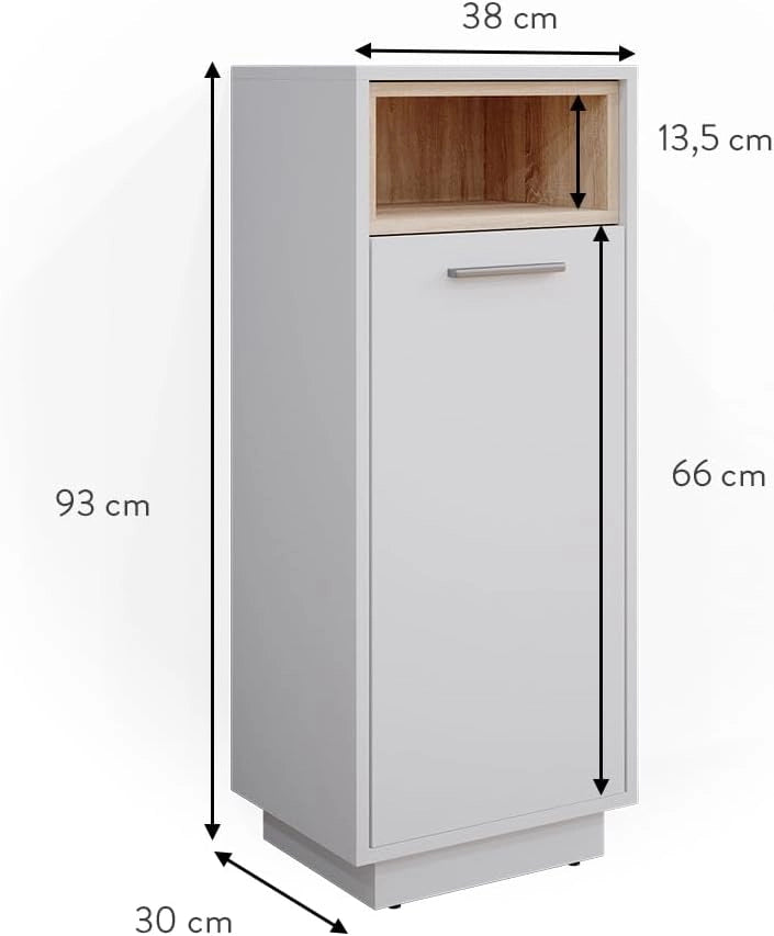 Mobiletto bagno Beatrice, Bianco, 38 x 93 cm, per la conservazione in bagno abbinabile alla serie Beatrice