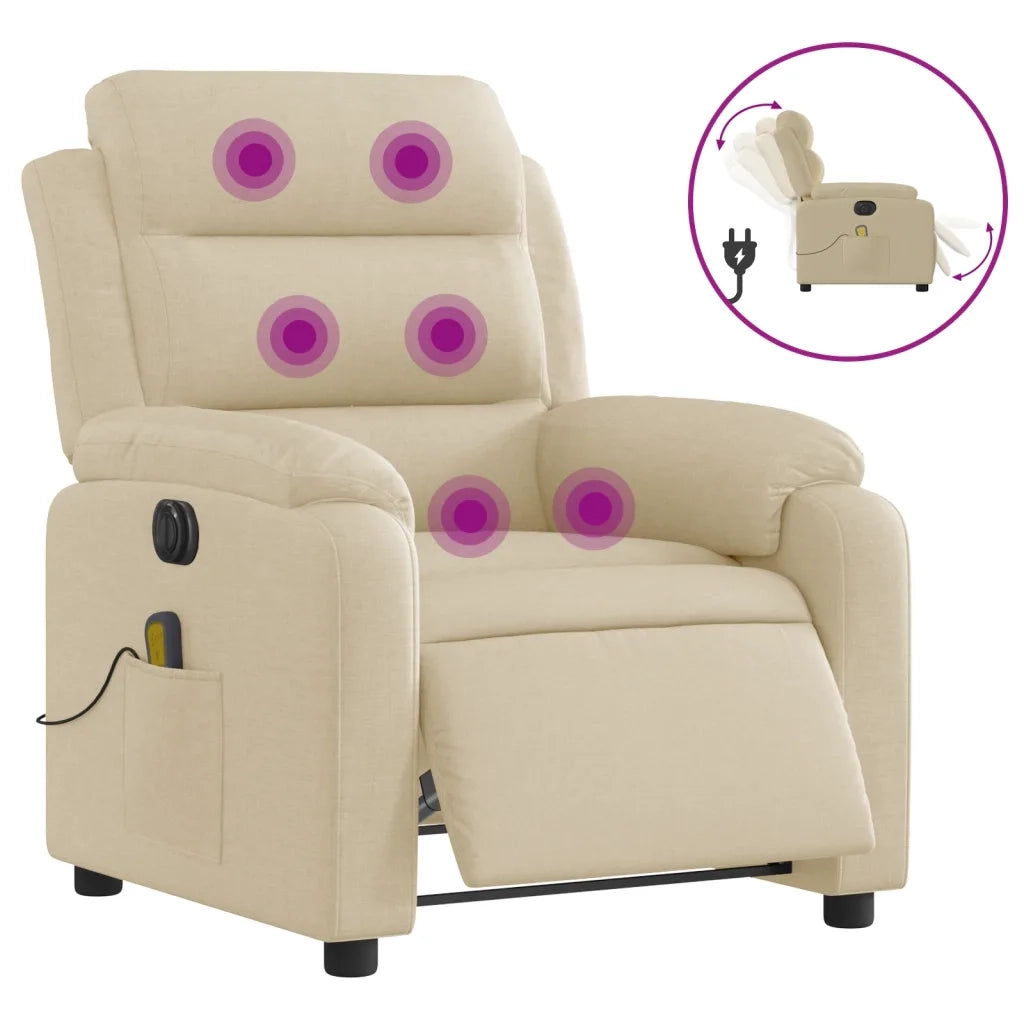 Poltrona Reclinabile Massaggiante | Sedia Relax Elettrica Crema in Tessuto