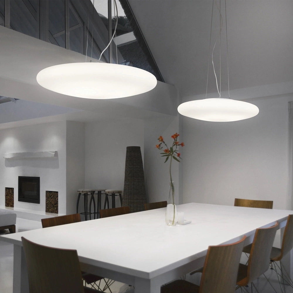 Sospensione Moderna Smarties Vetro Bianco 3 Luci E27 D60Cm