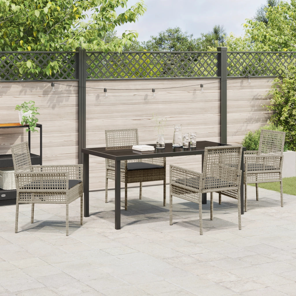 Set da pranzo giardino da 5 pezzi con cuscini grigio chiaro polyrattan