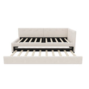 Letto estraibile singolo 90×200 cm con rete e testiera; senza materasso; velluto e MDF; beige