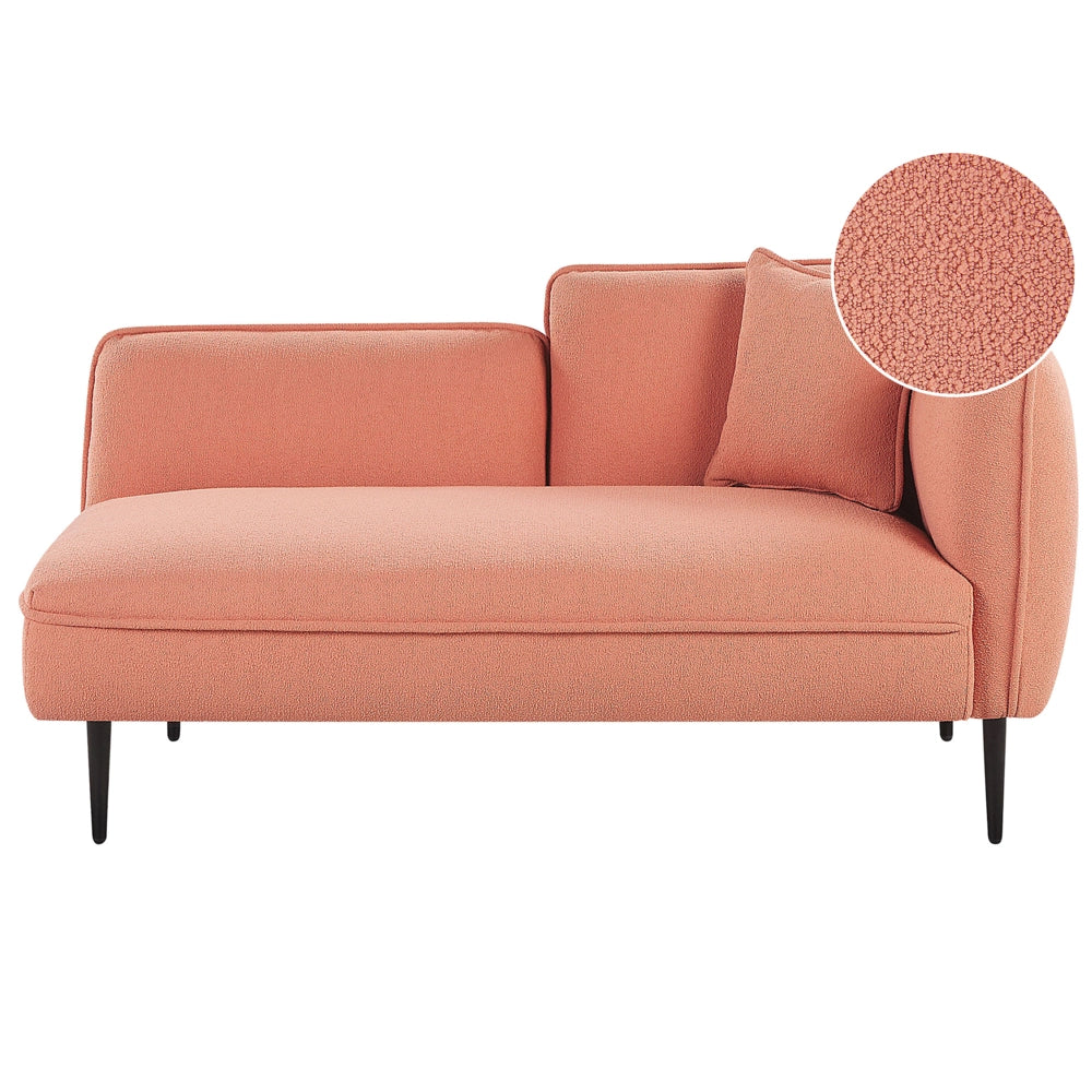 Chaise longue Destra in poliestere rosa pesca con cuscino e gambe metallo da salotto