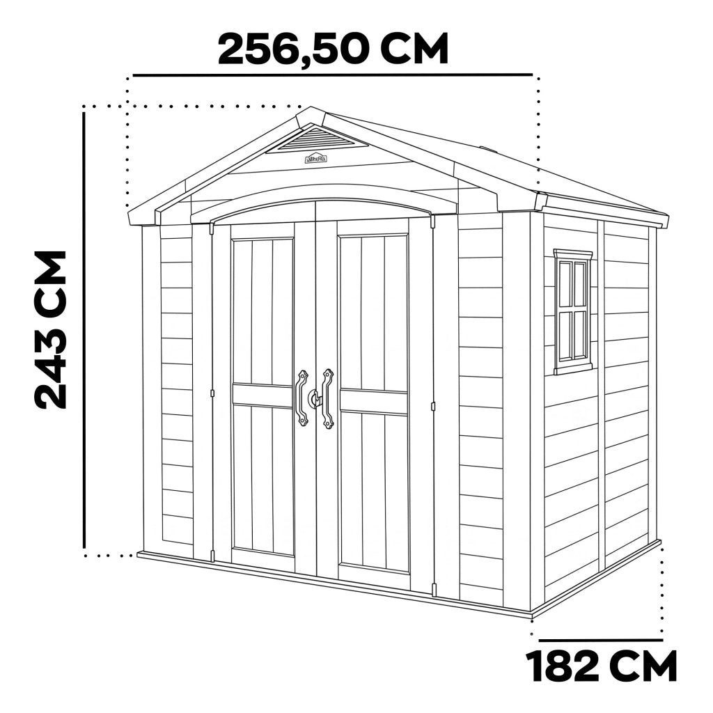 Factor 8x6  - Casetta da Giardino 256,50x243x182 cm 2 Ante per deposito attrezzi finitura effetto legno  in Resina Beige