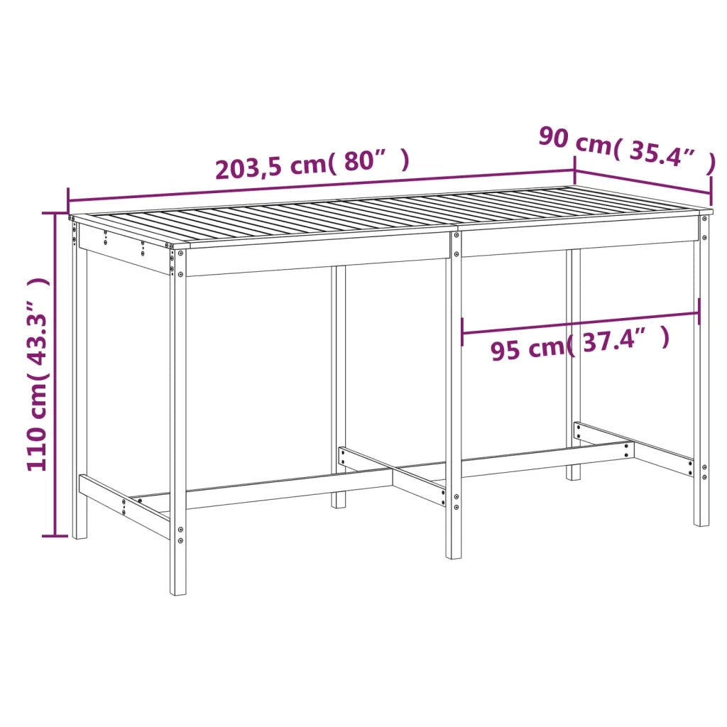 Tavolo da Giardino 203,5x90x110 cm in Legno Massello di Pino 824102
