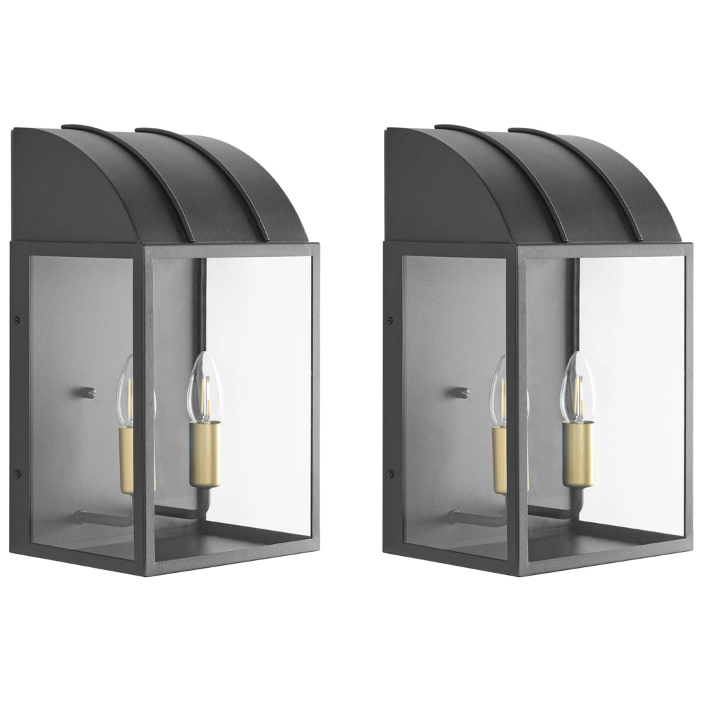 Set di 2 lampade da parete per esterni in metallo nero, stile tradizionale, per porta d'ingresso e veranda