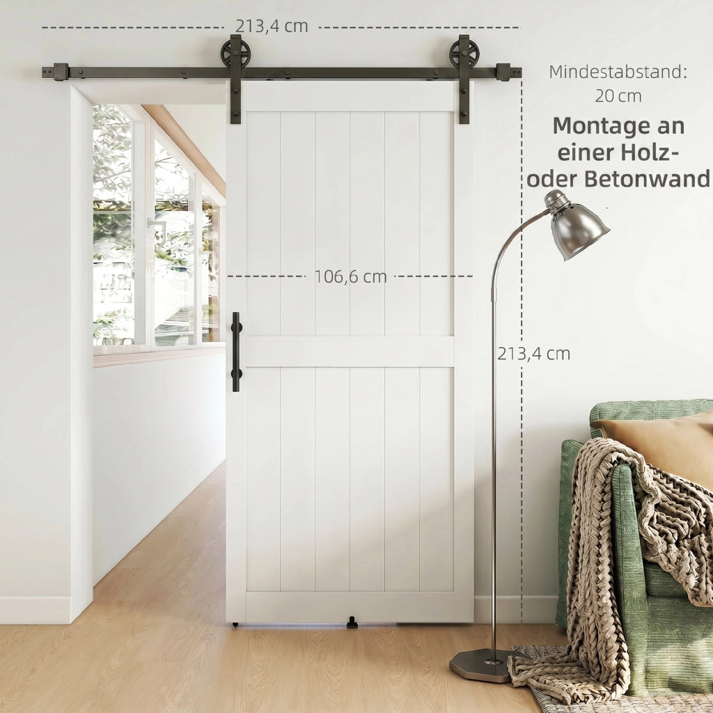 Porte Scorrevole Country con Binario e Maniglia in Legno e Acciaio ¨C Minimal ¨C 106.6x213.4 cm Bianco e Nero
