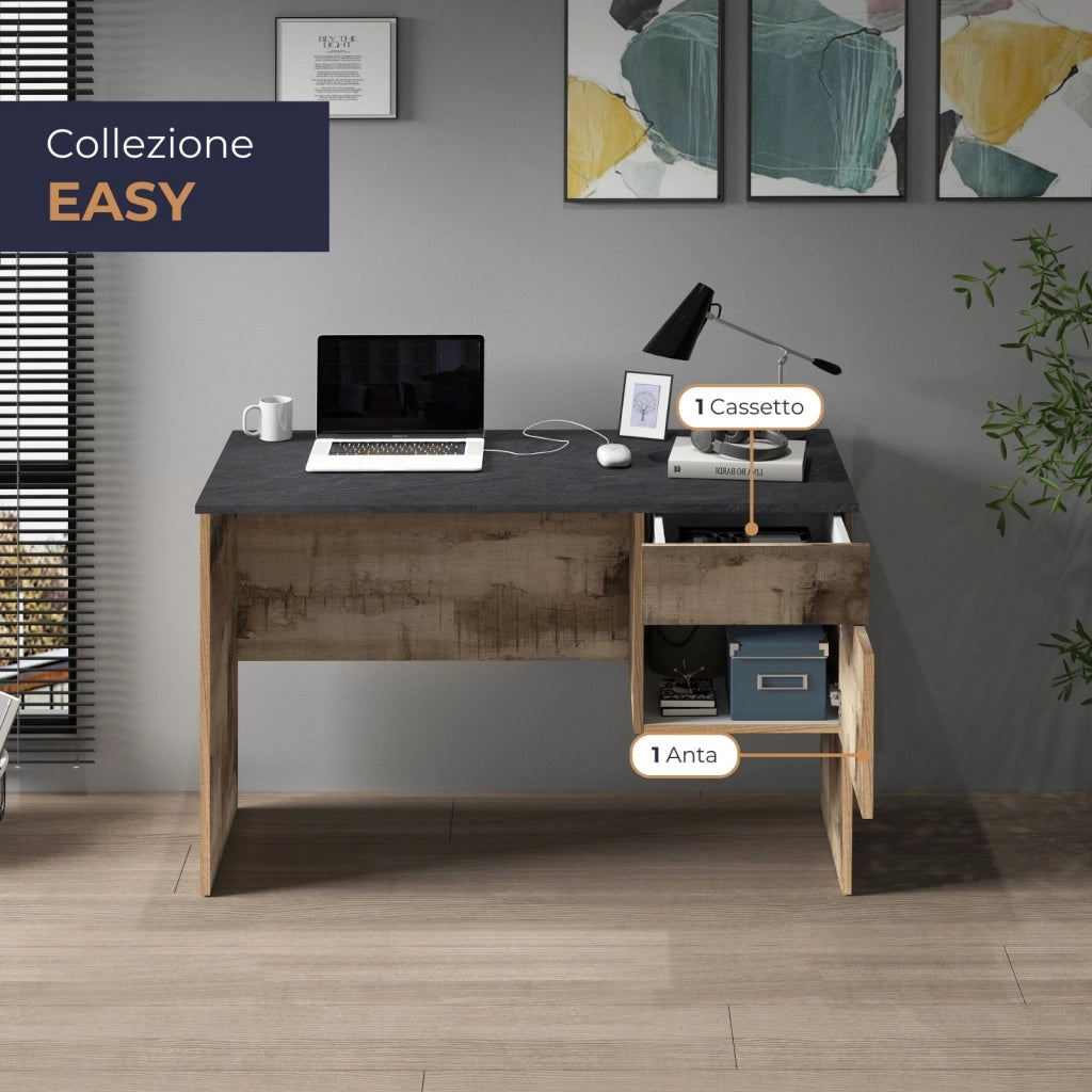 WHOUS Scrivania Easy 1 anta e 1 cassetto acero e report 110x50x75 cm