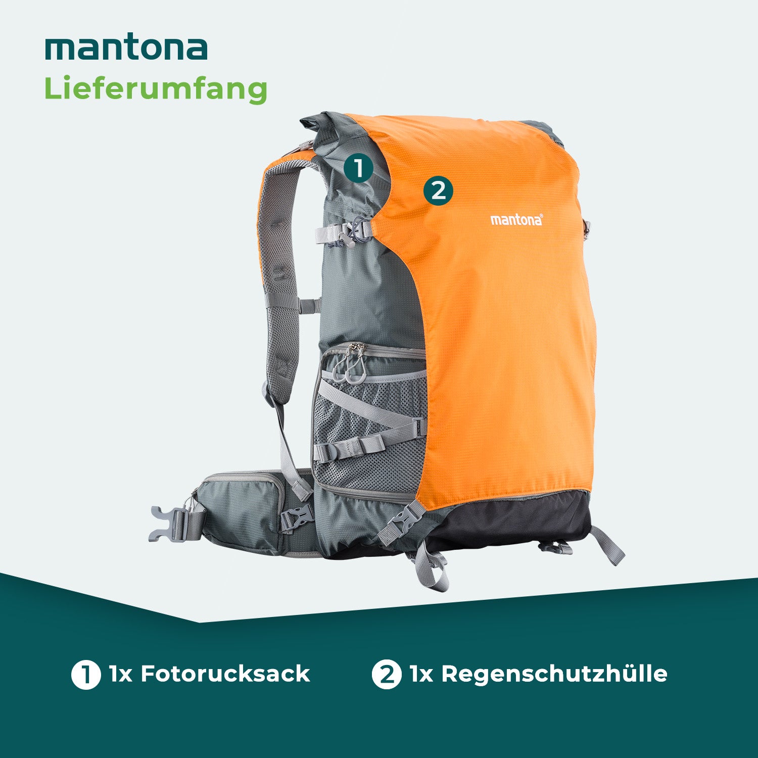 Mantona elementsPro 50 Zaino per fotocamera - Zaino professionale per fotocamera outdoor con scomparti interni personalizzabili, ampio spazio per 2 fotocamere e accessori, laptop fino a 15 pollici