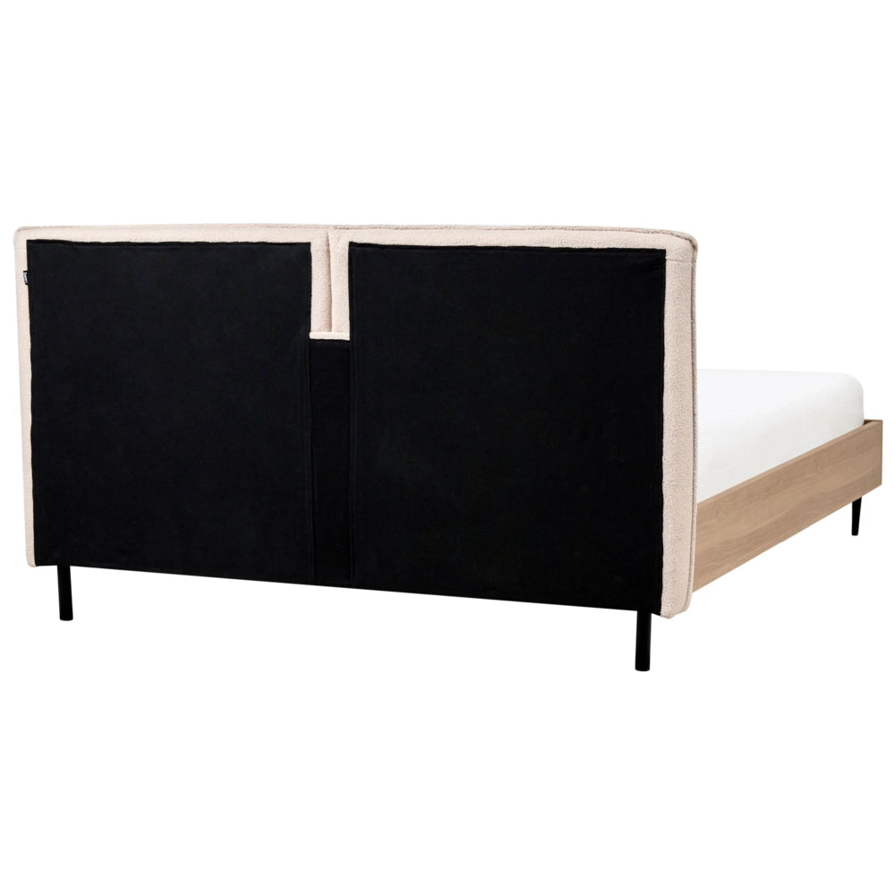 Letto matrimoniale con rete in tessuto bouclè beige 140 x 200 cm stile moderno camera da letto