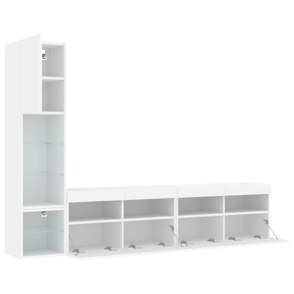 Mobile TV multimediale mensola TV credenza TV sala da pranzo soggiorno camera da letto con LED 4 pezzi legno ingegnerizzato bianco 02_0029327