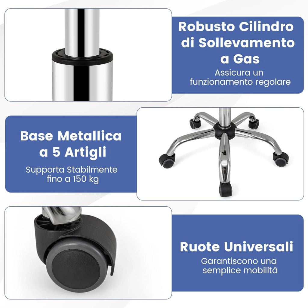 Sedia da Lavoro, Sedia da Ufficio Altezza Regolabile con Sedile Girevole e Ruote Universali, per Scrivania Imbottita, per Conferenze Senza Braccioli, Portata 150 kg