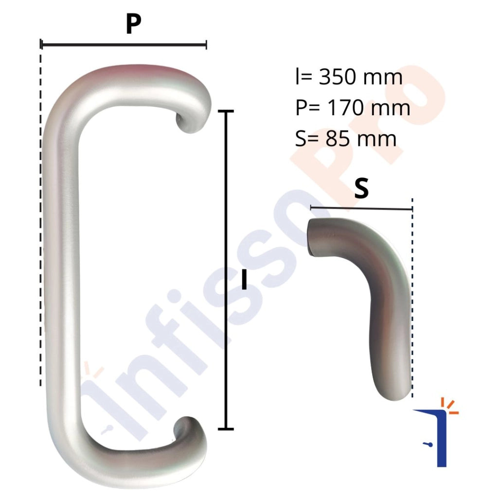 Maniglione tubolare in acciaio inox per portoni o vetrine da 350 mm Medal 4A22B Colore: Inox