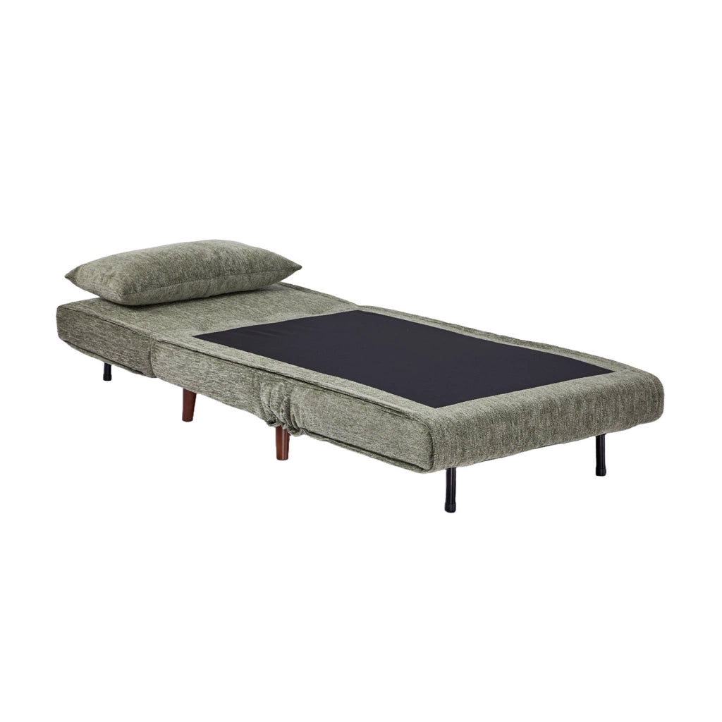 Poltrona letto convertibile in tessuto ciniglia, verde