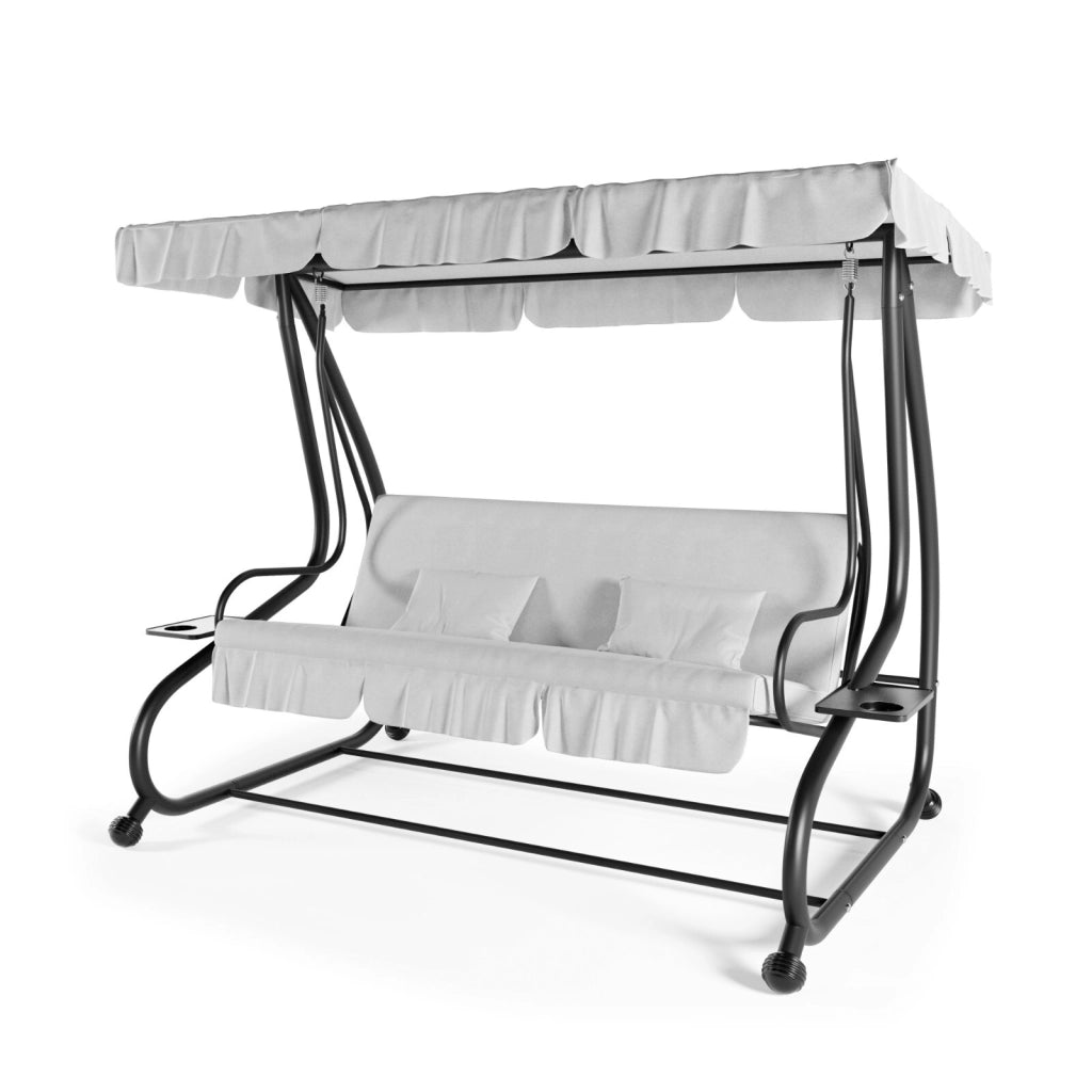 Dondolo 3 Posti Reclinabile Madeira Tettuccio Parasole Regolabile Cuscini Imbottiti Diventa Letto Struttura Robusta In Acciaio Verniciato Giardino Esterno Balcone Terrazzo 200 x 120 x 160 cm Grigio