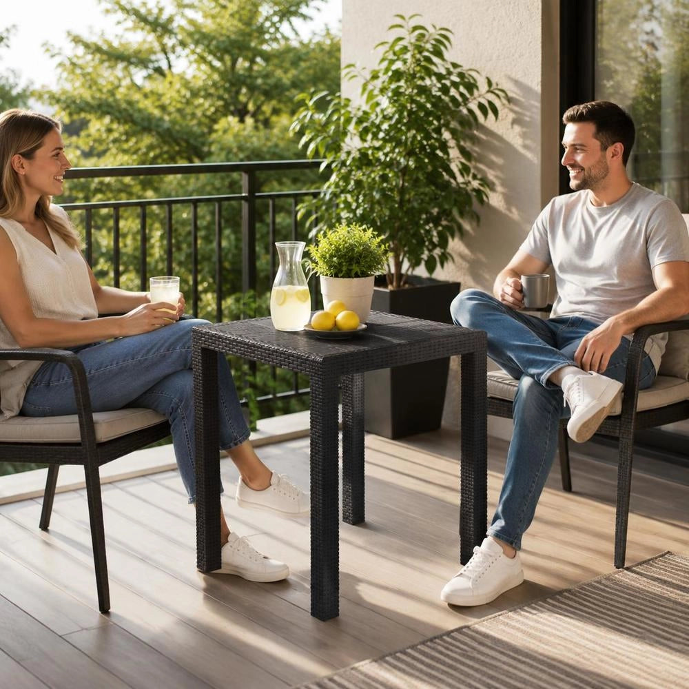 Brown Garden Table, 79x79x72 Cm, Plastic, Rattan Look