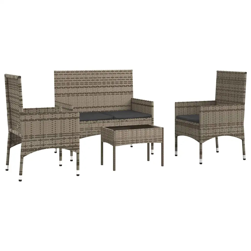 Set Divani da Giardino 4 pz | Set Salotto da Giardino con Cuscini in Polyrattan Grigio