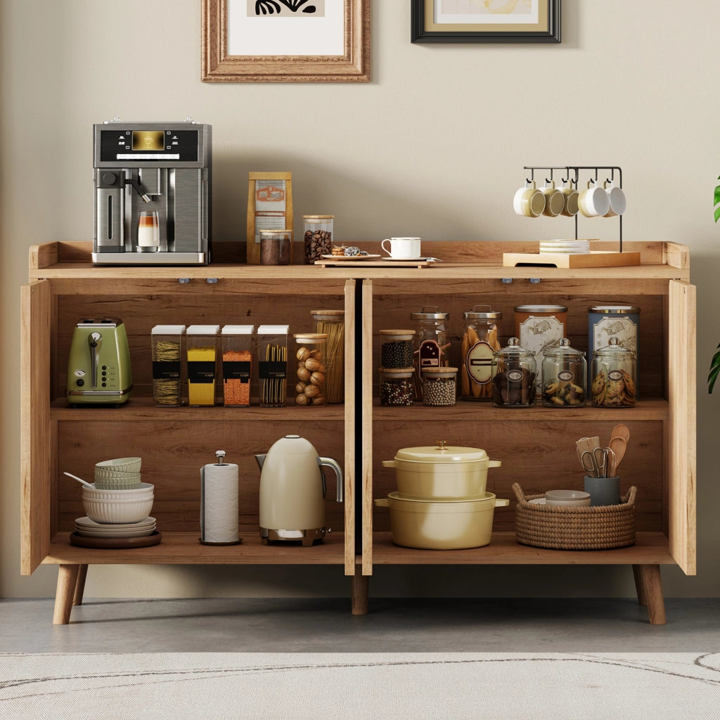 Credenza da cucina a 4 ante con ripiani regolabili, 140 x 40 x 84 cm, finitura naturale