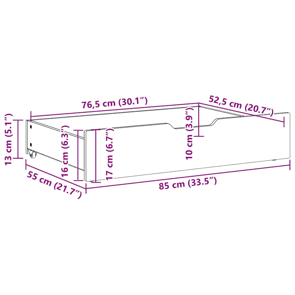 Cassettoni da Letto 2 pz Bianchi 85x55x17 cm in Legno di Pino CFW1649869