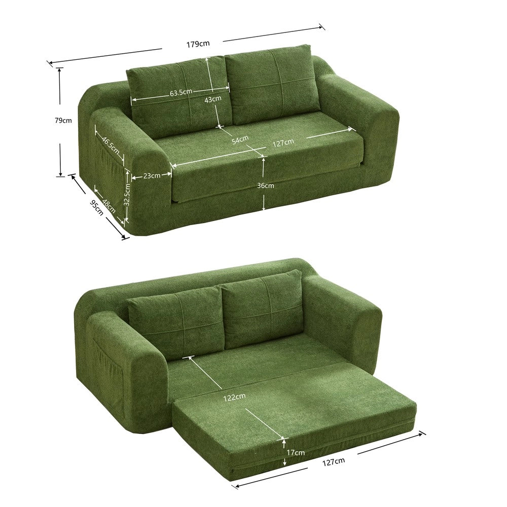Divano Letto Pieghevole con Braccioli ¨C Xylo ¨C Verde, 179x95x79 cm