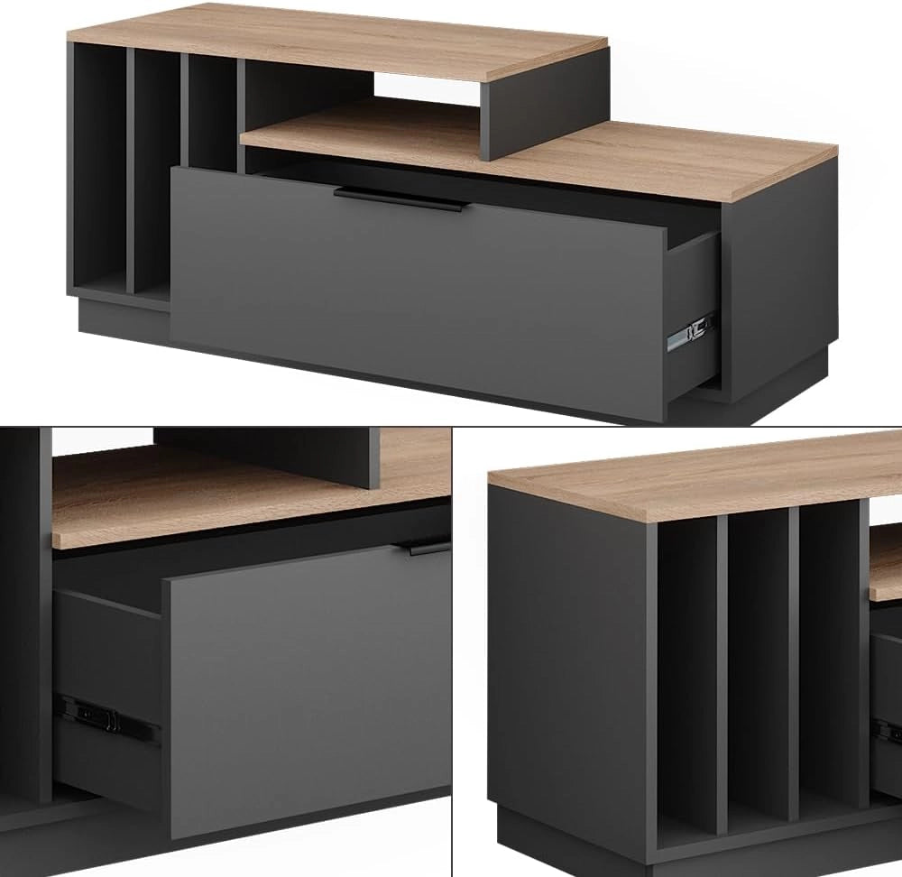 Lavagna Betti, Antracite/Sonoma, 120 x 49.9 cm con 1 porta, adatto per TV fino a 55 pollici e accessori multimediali