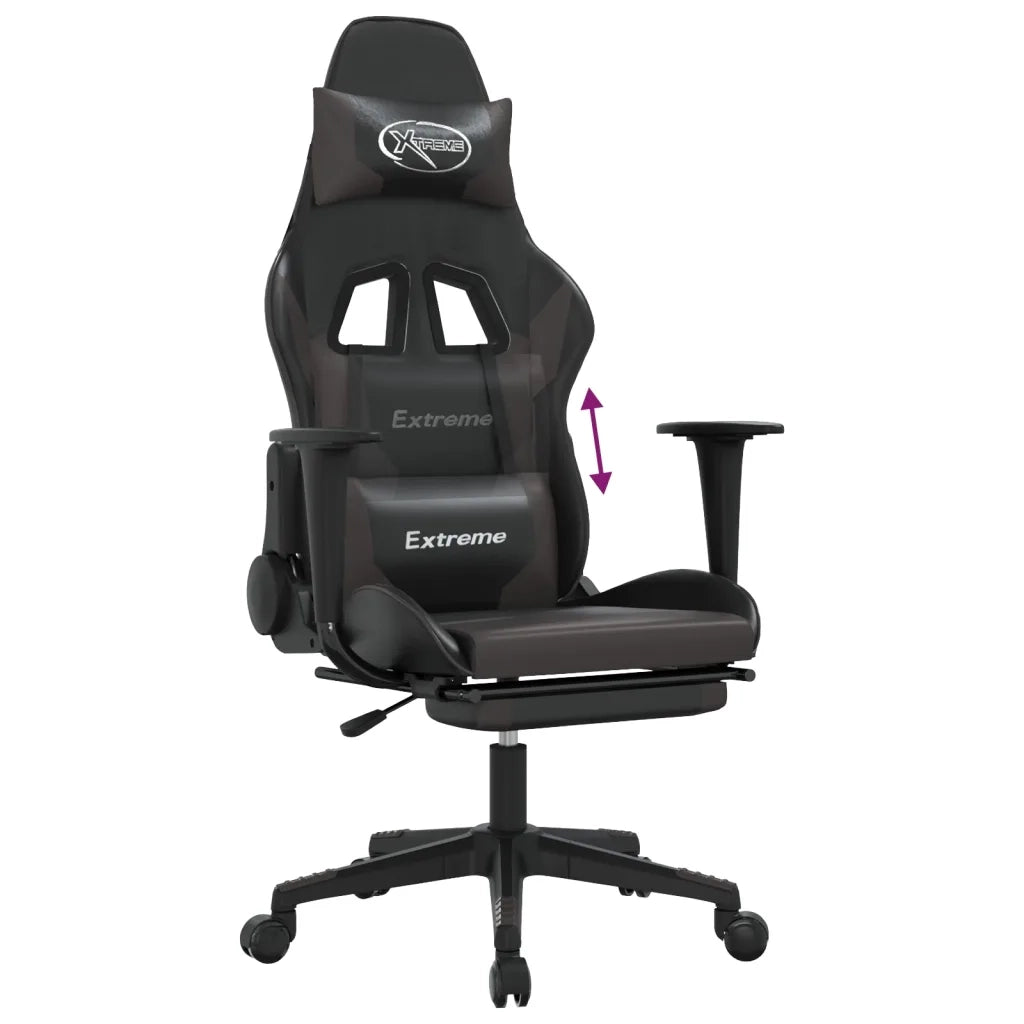 Sedia da Gaming | Sedia da e-sports con Poggiapiedi Nero e Grigio in Similpelle