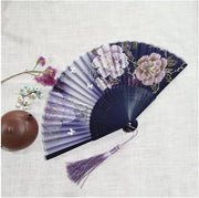 Ventaglio a Piume Vintage con Piume di Pavone Opaco 6 Pollici - Ventaglio Giapponese a Pieghe con Fiori di Fuji - Regalo di Matrimonio per Tazza da Tè