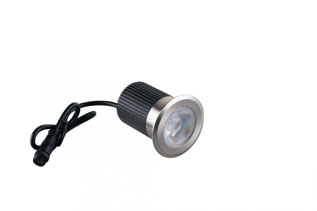 SEGNAPASSI CALPESTABILE A INCASSO LED RUNNER DC24V NIKEL ROTONDO 10W 1020LM RGB + 4000K  IP67 7,8X8,5CM