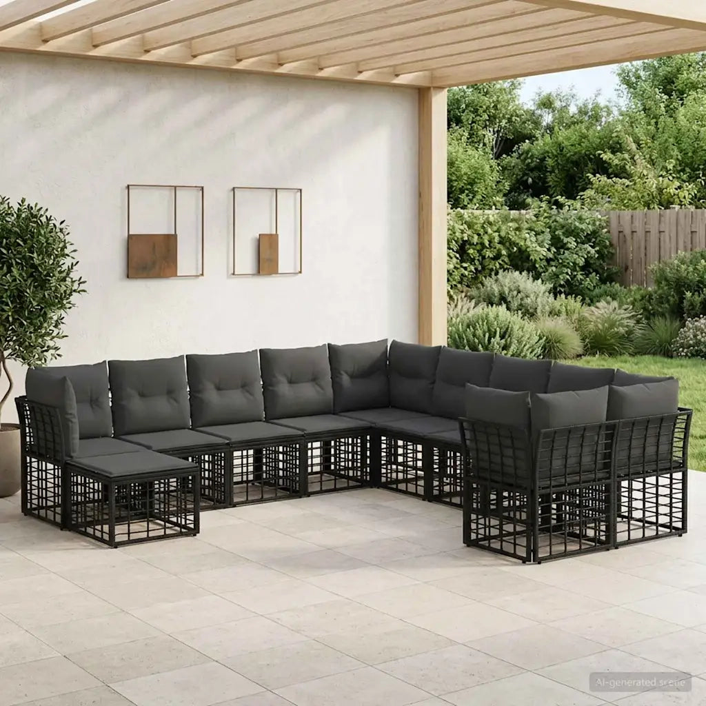 Set di divani da esterno 11 pcs Nero e Grigio scuro Poliestere 3437625
