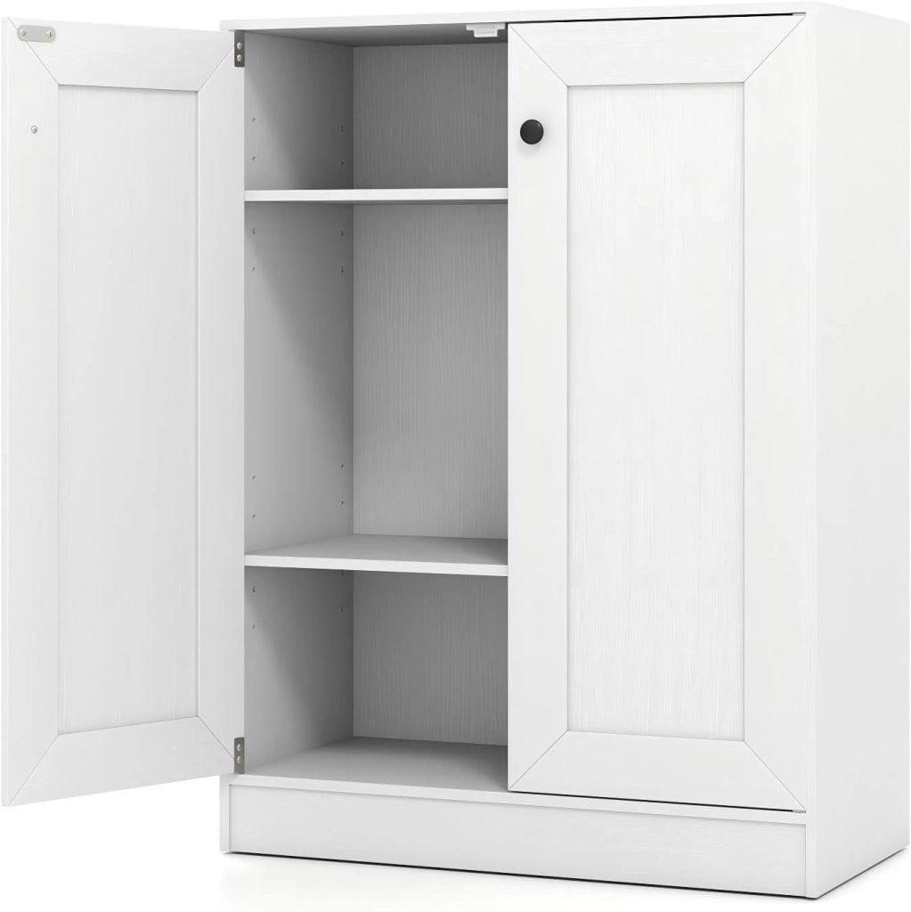Credenza Cucina con 2 Ante, Mobile Cucina Dispensa con 2 Ripiani Regolabili e Kit Antiribaltamento, Mobiletto per Soggiorno, Sala da Pranzo, Camera da Letto, Ingresso, 60x30x80cm (Bianco)