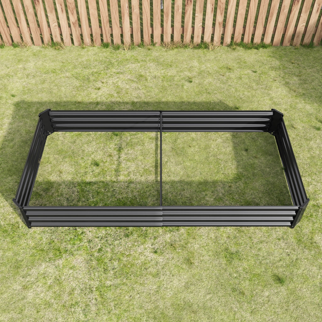 Orto rialzato su gambe in metallo con lamiera zincata, bordo interno piegato, nero, 232 × 113,5 × 30 cm