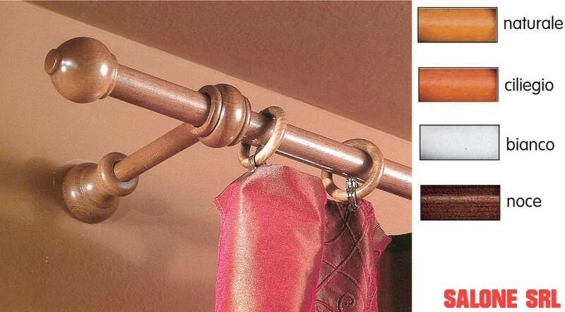 BASTONE TENDA LEGNO NATURALE 23x180cm CON 2 SUPPORTI DA CM.15 A STRAPPO