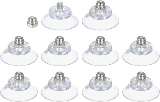 Zuignappen per vetro 25 mm - Translucido - Set da 10 - Viti M4 x 6 mm - Finestre, bagno, porta, vetrata, parete vetra, auto, zonatura